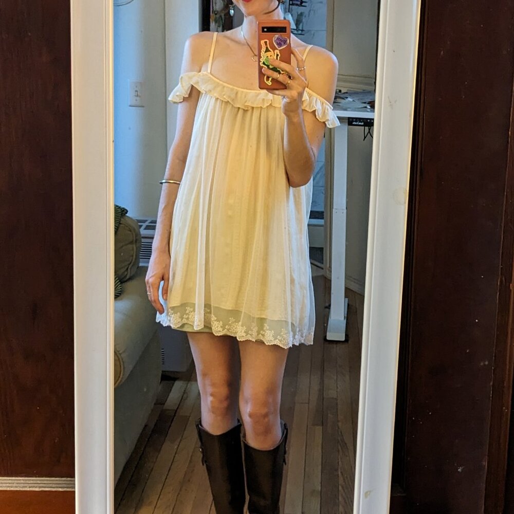 Free People Off Shoulder Night Dress Babydoll Nightie Peach Pastel Pink